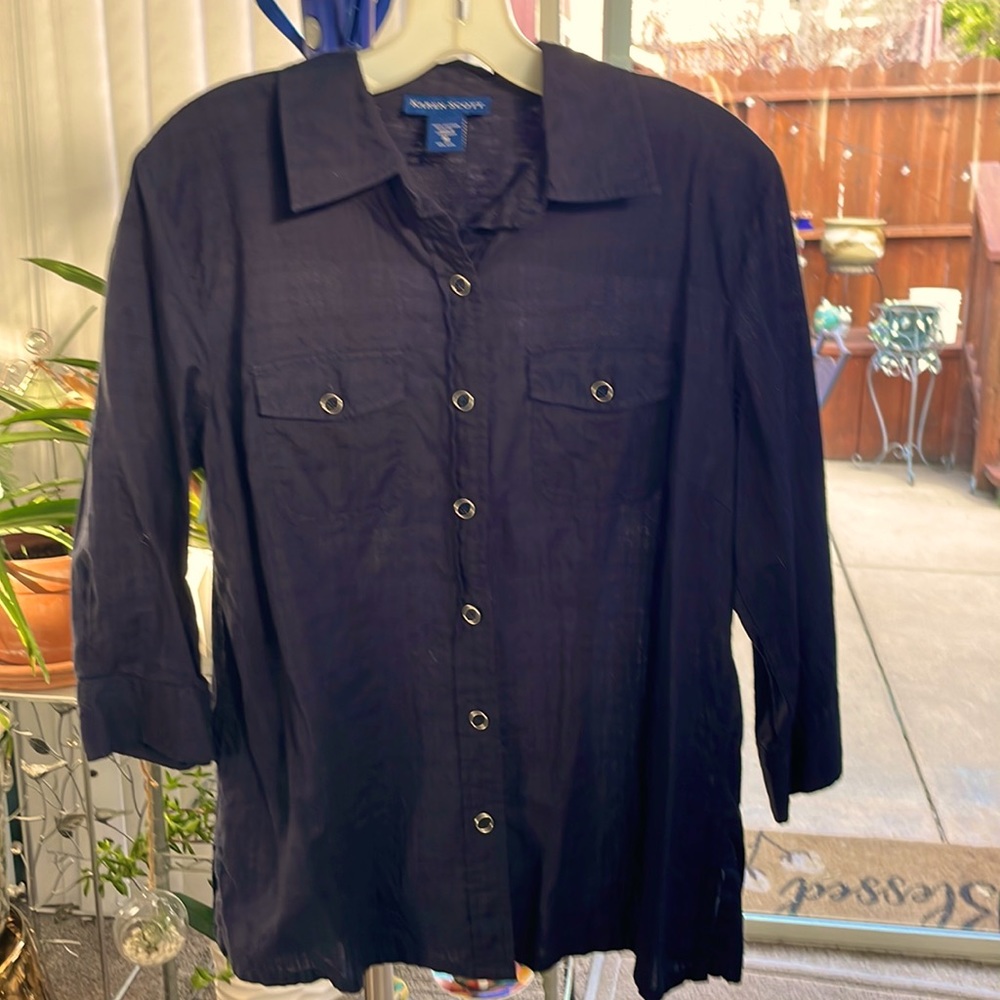 Karen Scott navy blue blouse, Size M.